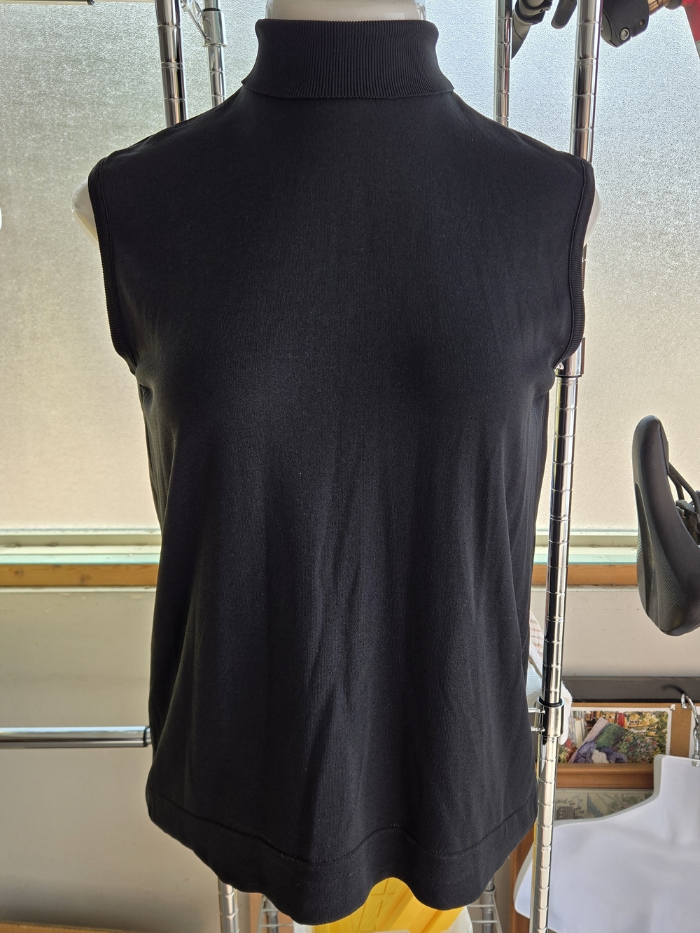 Vintage 70s Bosnetta Black Nylon Zip Mock Neck Sleeveless Top 38 USA Talon Zip